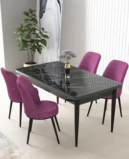 Dining Table & Chairs Set (5 Pieces) Nil - Black Marble, Purple