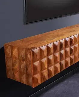Estila Designový tv nástěnný stolek Vinan z masivního mangového dřeva se třemi dvířky 160 cm