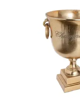 Estila Glamour zlatá nádoba Champagne Royal na šampaňské s úchytkami a čtvercovou podstavou se zdobením 40 cm