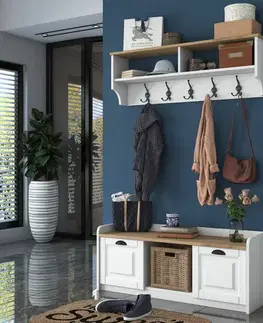 Nástěnný věšák s botníkem Polo White and Walnut