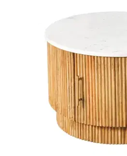 Estila Art deco kulatý konferenční stolek Celestia z mangového dřeva s bílou mramorovou deskou a skříňkou 60 cm