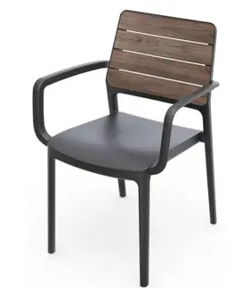 KETER Zahradní křeslo DEPORTO s područkami | walnut / grafit