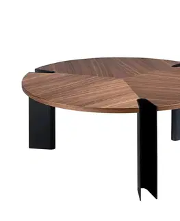 Estila Luxusní moderní kulatý konferenční stolek Vita Naturale z hnědého ořechového dřeva s designovými černými nožičkami 90 cm