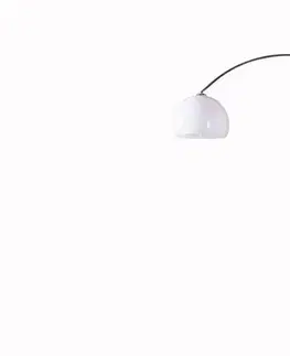 Estila Designová polohovatelná oblouková moderní kovová stříbrná stojací lampa Big Bow s bílým akrylovým kulatým stínítkem 205 cm