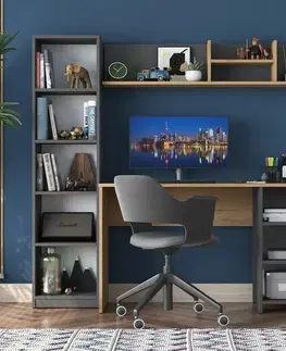Pracovní stůl s knihovnou Hado Walnut and Anthracite