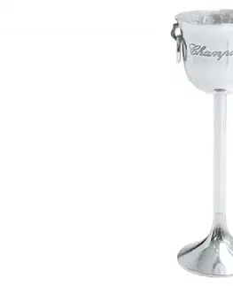 Estila Glamour stříbrná nádoba na šampaňské Champagne na stojanu s chromovým povrchem a gravírovaným nápisem 75 cm