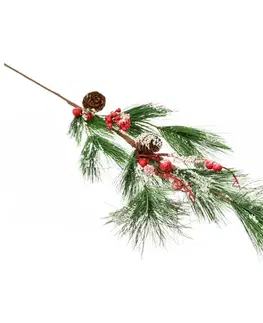 Umělá větvička borovice s dekorací, 75 cm