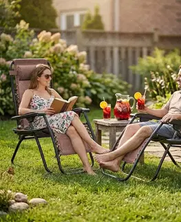 4Home Zahradní plážové polohovací křeslo Relax, hnědá