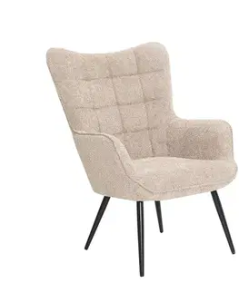 Estila Moderní designové křeslo ušák Scandinavia s potahem z buklé látky v šedo bílé barvě s ozdobným prošíváním 98 cm