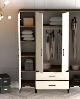 Šatní skříň Kumsal PTR - Walnut, Cream