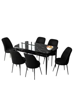 Extendable Dining Table & Chairs Set (7 Pieces) Zen - Black Marble, Black