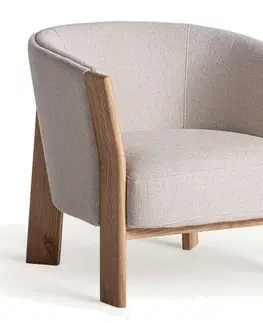 Estila Luxusní skandinávské křeslo Naria s béžovým látkovým potahem a světlými dubovými nožičkami 70 cm