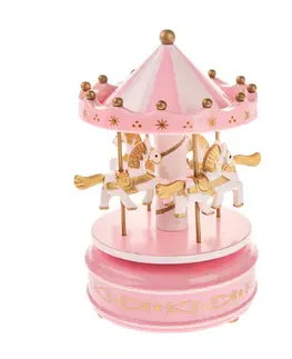 Hrací kolotoč s koníky, 18 cm, růžová