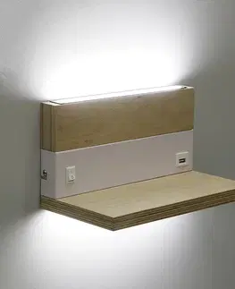 Dřevěná nástěnná lampa + bílá s poličkou LED 4000k - POSLEDNÍ KUS