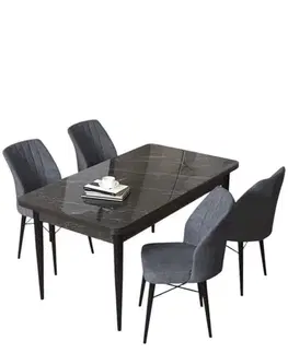 Dining Table & Chairs Set (5 Pieces) Arp - Black Marble, Fume