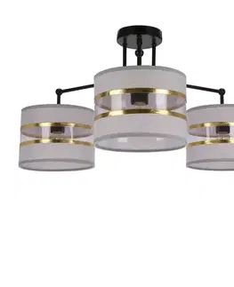 Stropní lampa černá 3xE27 stínidlo bílá + zlatá Andy