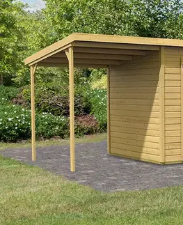 Dřevěný zahradní domek 370 x 236 cm s přístavkem Dekorhome