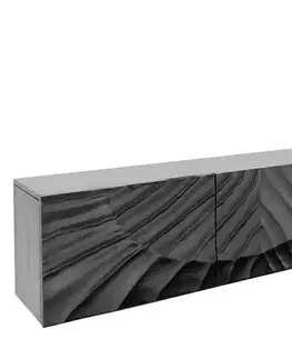 Estila Designový čtyřdveřový etno černý tv stolek Cumbria s reliéfním vyřezáváním z masivního mangového dřeva 200 cm