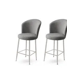 Bar Stool Set (2 Pieces) Fora - Grey, Chrome