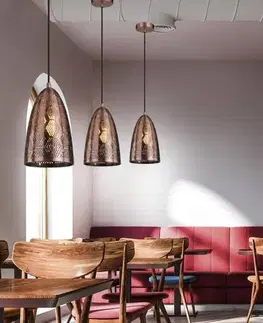 Závěsná stropní lampa Sphinx kužel E27 prolamovaná měděná