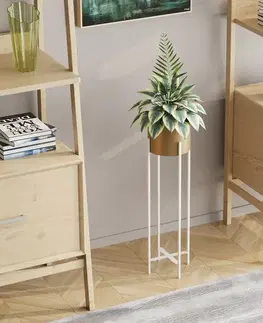Kovový stojan na květiny GED-025-C Loft, bílá/zlatá