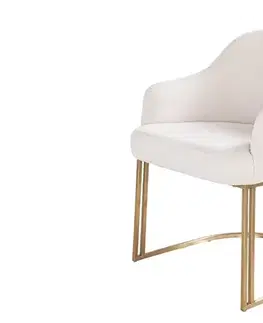 Estila Designová art deco jídelní židle Hejdy s opěrkami na ruce s manšestrovým béžovým potahem a zlatou podstavou 81 cm