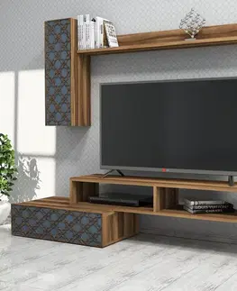 TV stěna / Sestava pod TV Planet - Walnut, Chalcedony