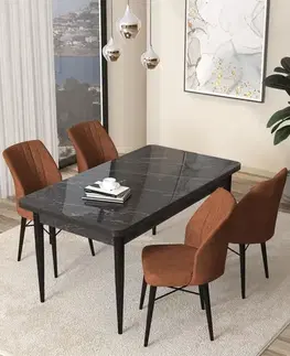 Dining Table & Chairs Set (5 Pieces) Arp - Black Marble, Tile Red