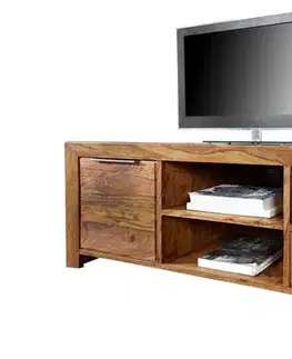 Estila Moderní obdélníkový hnědý masivní TV stolek Massive ze sheeshamového dřeva s kovovými úchyty s úložným prostorem 135 cm