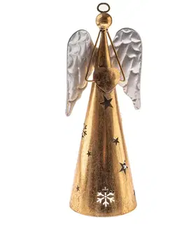 Kovový anděl se srdcem v. 55 cm, barva zlatá, 55 cm