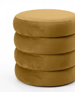 Estila Designová art deco kulatá taburetka Eliana s prošívaným sametovým čalouněním a úložným prostorem v hořčicové žluté barvě 41 cm