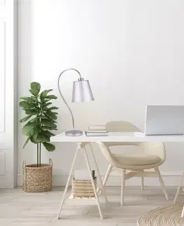 Chromová kancelářská stolní lampa s látkovým stínidlem Luk
