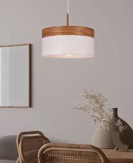 Závěsná lampa Orto bílá + dřevěná 1x60W E27 stínidlo hnědá + bílá