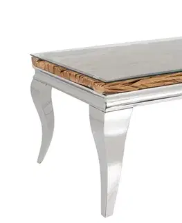 Estila Luxusní designový obdélníkový konferenční stolek Modern Barock s chromovou podstavou a deskou ze skla a masivního dřeva 100 cm