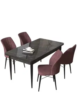 Dining Table & Chairs Set (5 Pieces) Arp - Black Marble, Dusty Rose