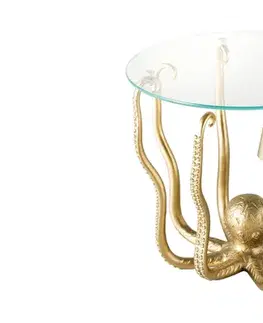 Estila Stylový art deco kulatý příruční stolek Tierra Glam s podstavou s mořským motivem v podobě zlaté chobotnice 50 cm