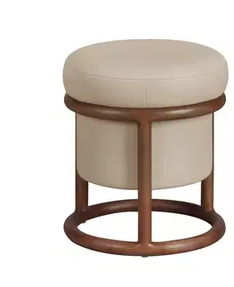 Estila Luxusní moderní kulatá taburetka Vita Naturale v béžovým koženým potahem a hnědou designovou konstrukcí 40 cm