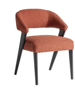 Estila Luxusní designová čalouněná jídelní židle Fragonio s terakotovým červeným buklé potahem a černým dřevěným rámem 82 cm