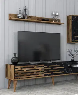 TV stěna / Sestava pod TV Valensiya - Walnut, Black, Marble
