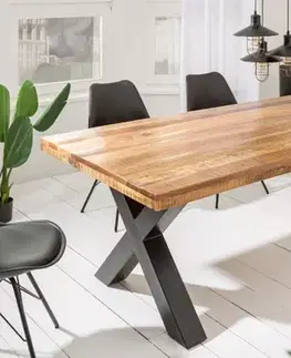 Estila Industriální masivní jídelní stůl Steele Craft s překříženými černými nohama z kovu 240cm