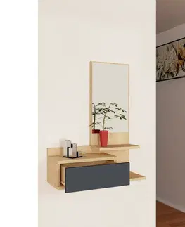 Nástěnná police se zrcadlem Rozella Oak and Anthracite