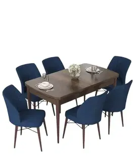 Extendable Dining Table & Chairs Set (7 Pieces) Nef - Baroque, Navy Blue