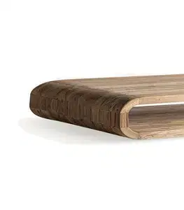 Estila Luxusní zahradní designový atypický obdélníkový dřevěný konferenční stolek Koras s poličkou v hnědé barvě 160 cm