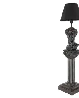 Estila Designová vintage černá stolní lampa Antica s nohou ve tvaru antického sloupu s bustou Davida s textilním stínítkem 72 cm