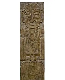 Estila Dekorativní etno vyřezávaný panel Isu s figurálním motivem z teakového dřeva v přírodní hnědé barvě 165 cm