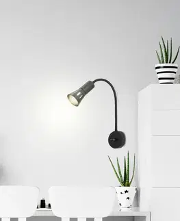 Černá nastavitelná nástěnná lampa s ramenem + vypínač Arena