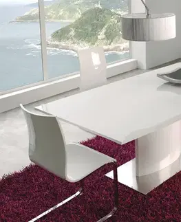 Estila Moderní obdélníkový rozkládací jídelní stůl Edge v lesklém bílém provedení 160(200)cm
