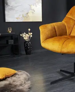 Estila Designové otočné výškově nastavitelné křeslo Mariposa v hořčičné barvě s čalouněným potahem 89 cm