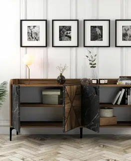 Skříňka Venedik Walnut and Black Marble