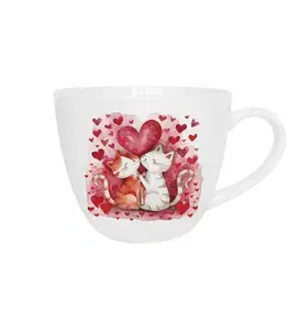 DUO - Hrnek 460ml LOVING CATS srdíčko v dárkovém košíku